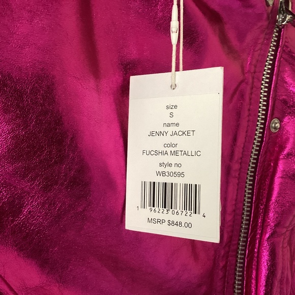 WALTER BAKER 💕🔥Genuine Leather Jenny Jacket in Fuchsia Metallic Crop Moto Fit - Picture 6 of 16